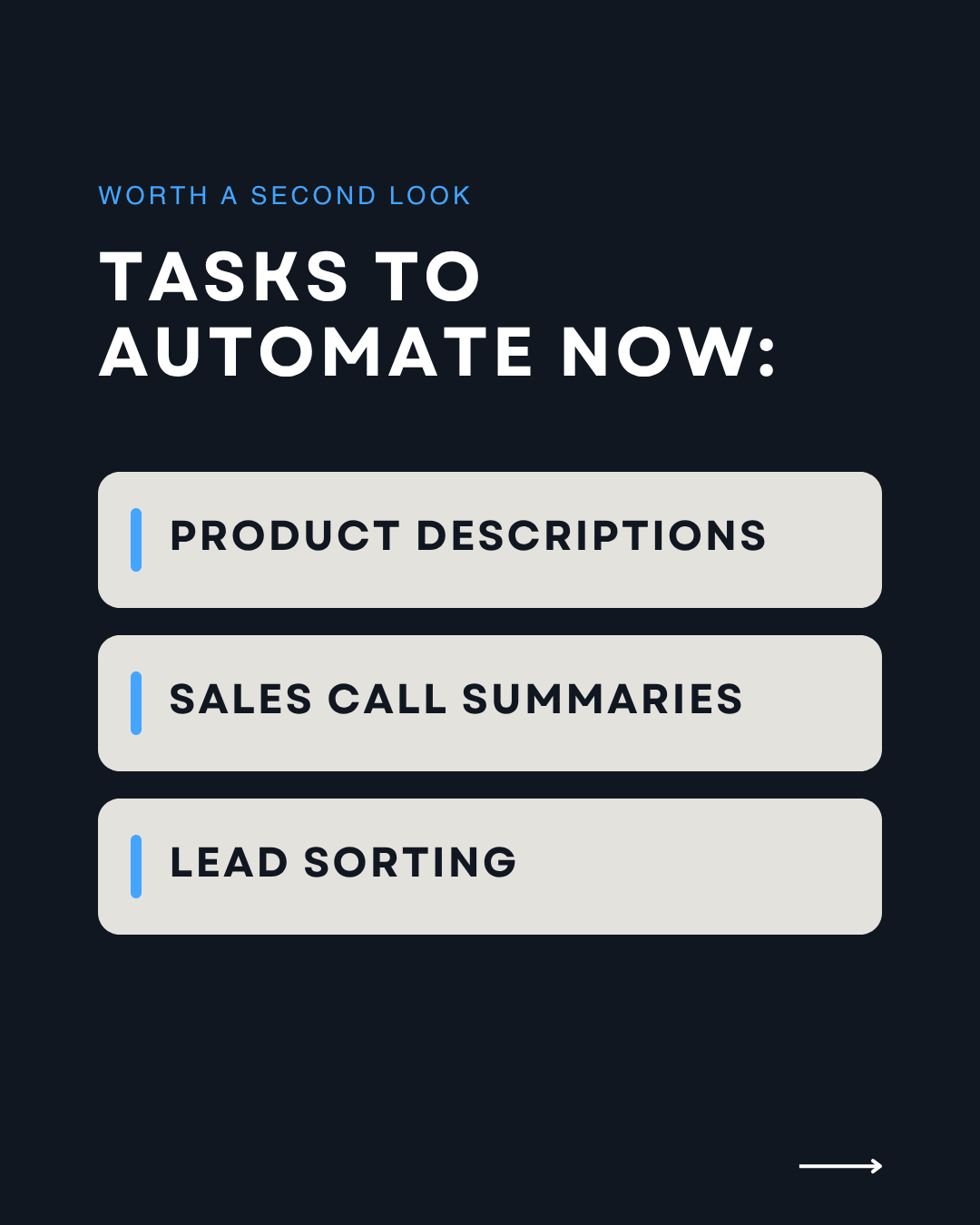 Lower AI automation costs: slide listing tasks to automate now, product descriptions, sales call summaries and lead sorting