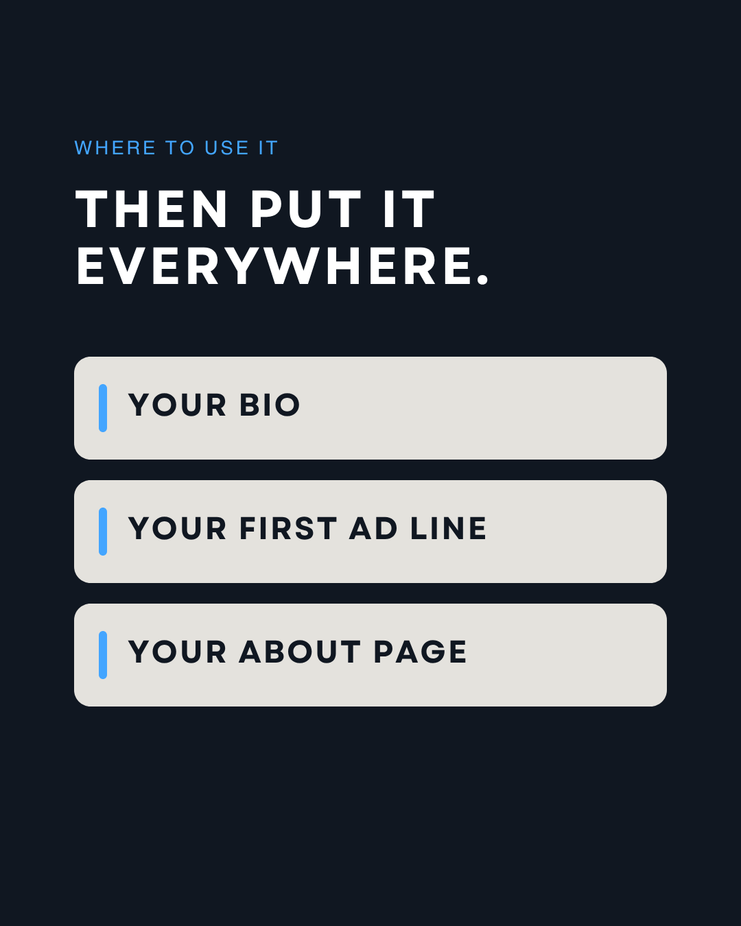 Where to use your brand story: your bio, your first ad line, your About page