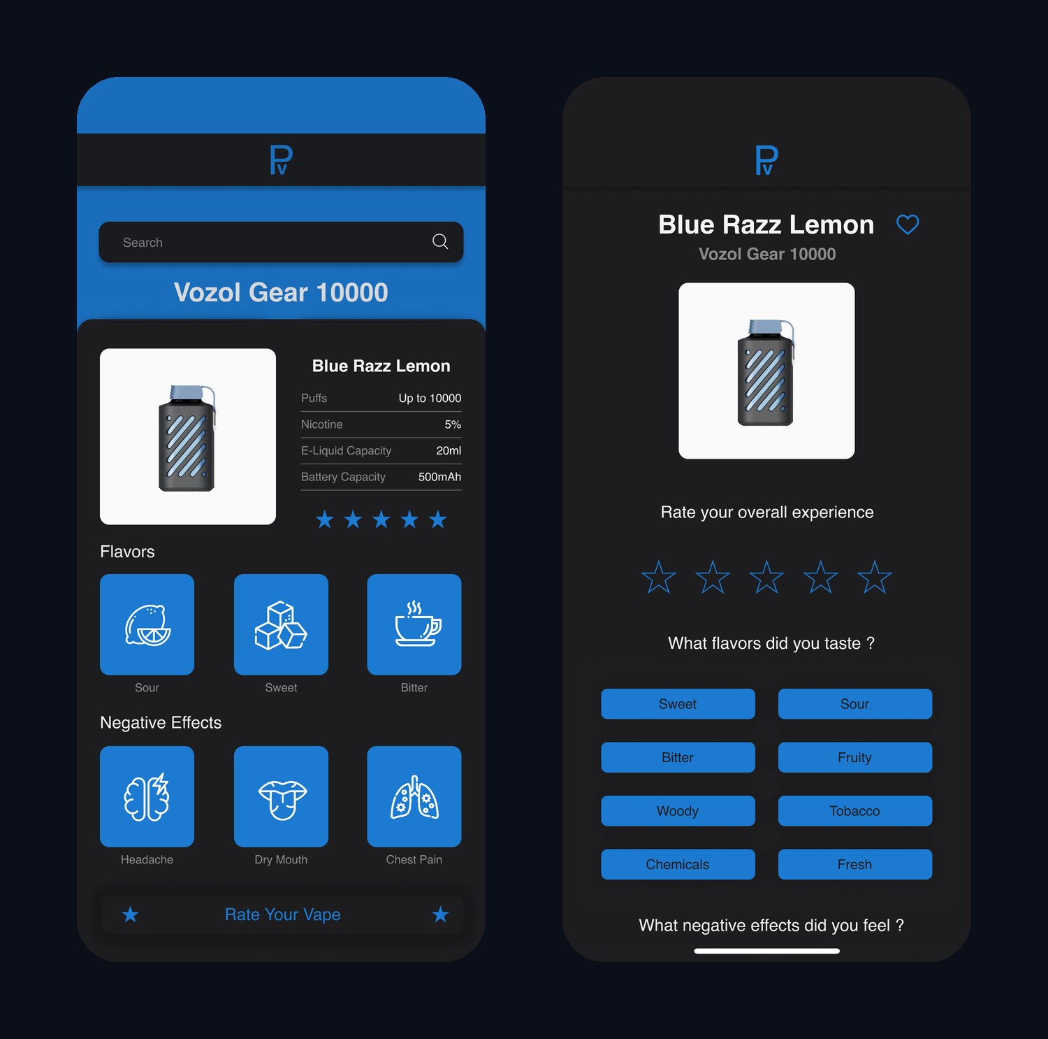 Rate Your Vape app screens