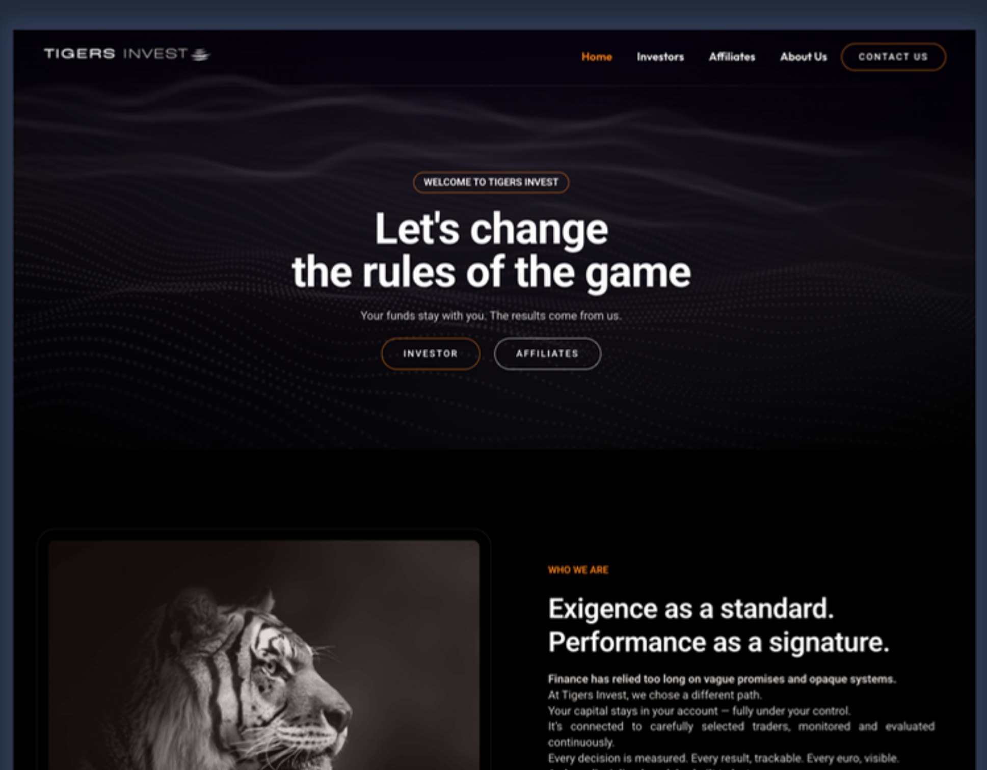 Tigers Invest website built by 33 Genesis Road